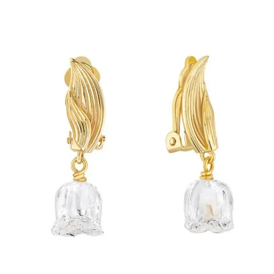 Lalique Muguet Clip On Earrings - Vermeil & Clear Crystal 10705200