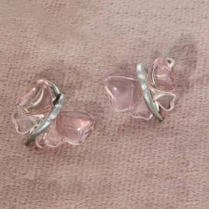 Lalique Papillon Butterfly Clip On Earrings - Silver & Pink Crystal