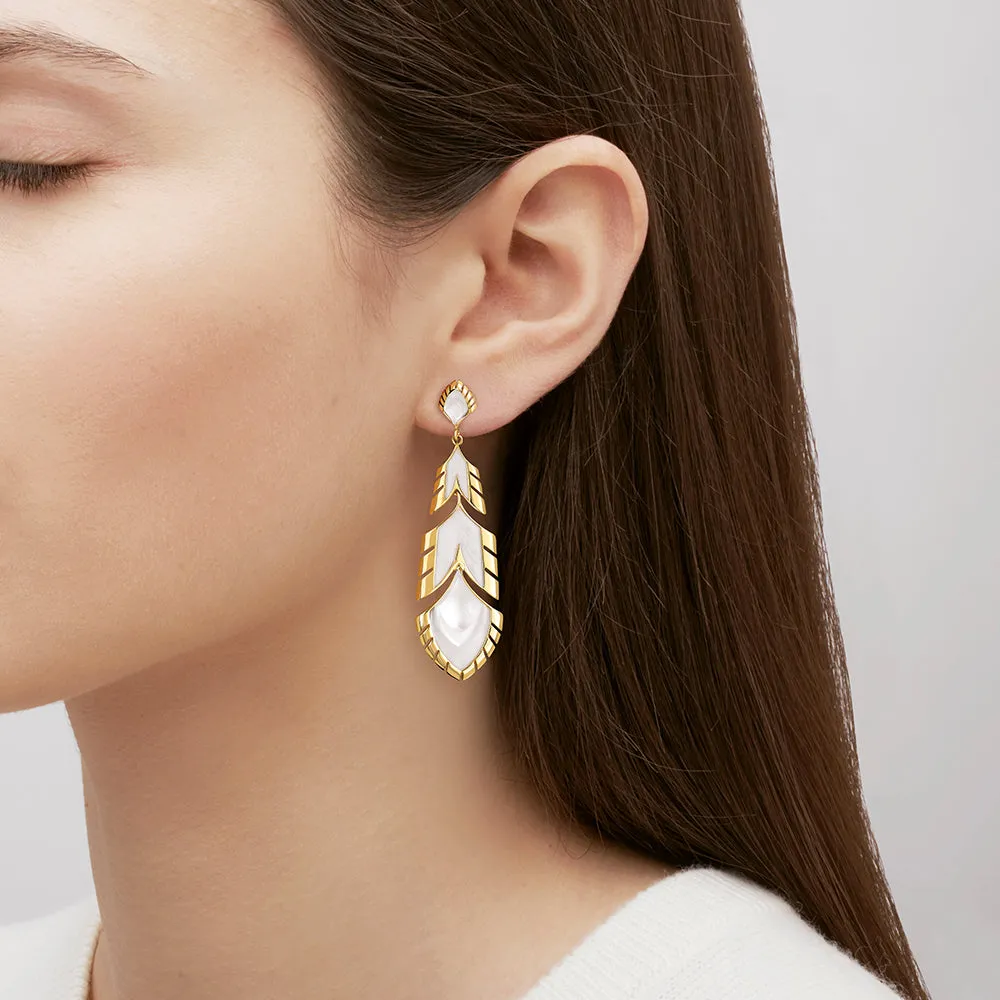 Lalique Peacock Paon Earrings - White Pearly Crystal & 18ct Gold Plate 10737000