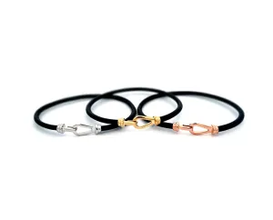 Leather or rope bracelet with a yellow gold closure