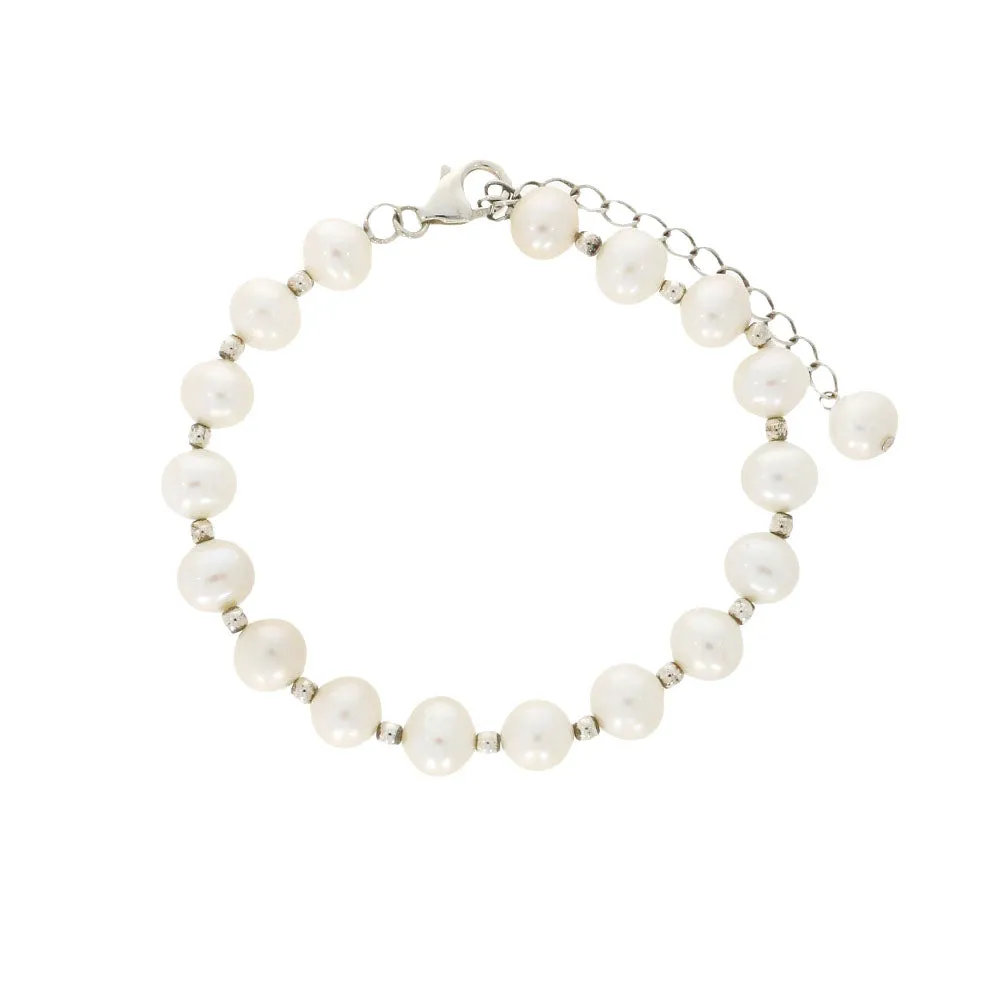 Lido Sterling Silver Bead Freshwater Pearl Bracelet 0263B