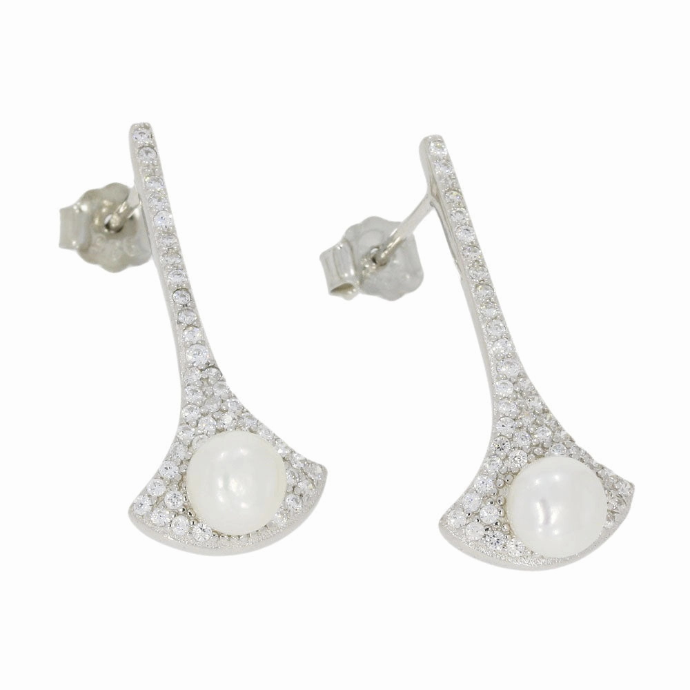 Lido Cubic Zirconia Freshwater Pearl Long Bar Drop Earrings LH108E