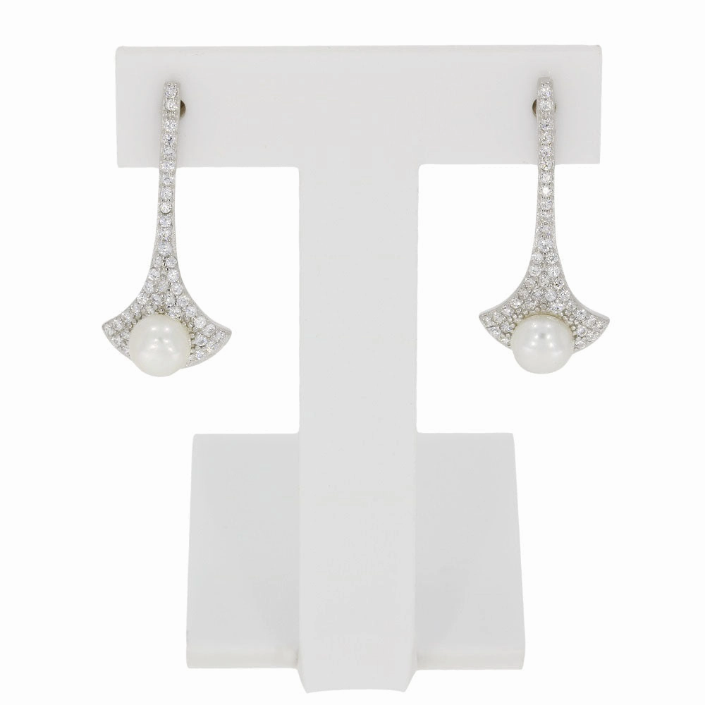 Lido Cubic Zirconia Freshwater Pearl Long Bar Drop Earrings LH108E