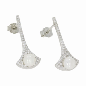Lido Cubic Zirconia Freshwater Pearl Long Bar Drop Earrings LH108E
