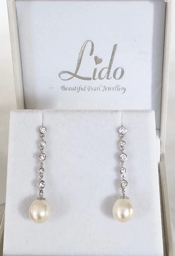 Lido Pearls Cubic Zirconia and Freshwater Pearl Drop Earrings KJ112E