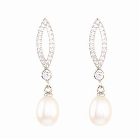 Lido Pearls Cubic Zirconia White Freshwater Pearl Drop Earrings T174EW