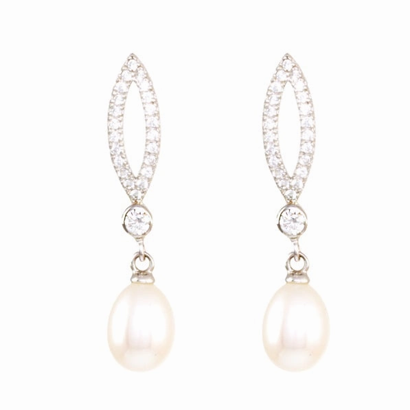 Lido Pearls Cubic Zirconia White Freshwater Pearl Drop Earrings T174EW
