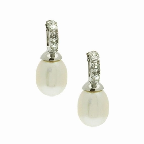 Lido Pearls White Freshwater Pearl and Cubic Zirconia Drop Earrings BS003E