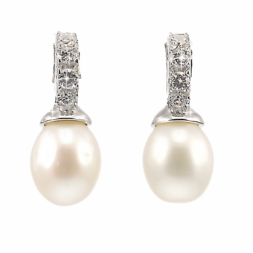 Lido Pearls White Freshwater Pearl and Cubic Zirconia Drop Earrings BS003E
