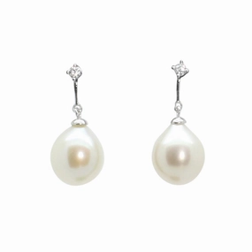 Lido Pearls White Freshwater Pearl CZ Drop Earrings YP031EW