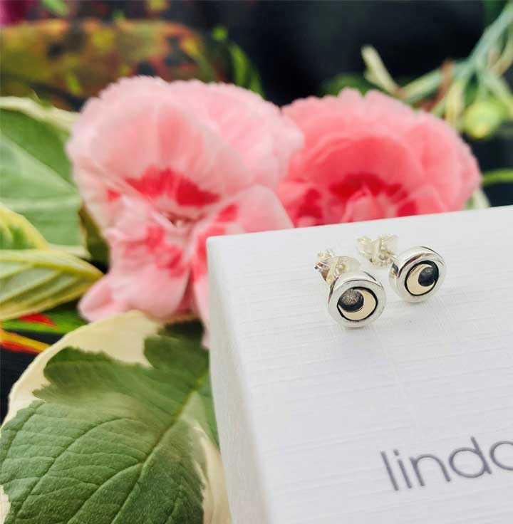 Linda MacDonald Sterling Silver and 9ct Gold Moon Stud Earrings Fox and the Moon Collection SMOON