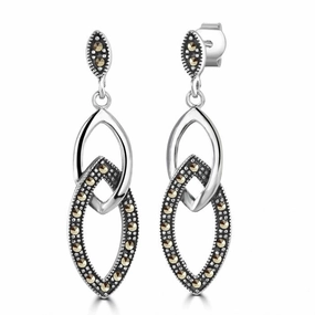 London Vintage Sterling Silver Marcasite Drop Earrings
