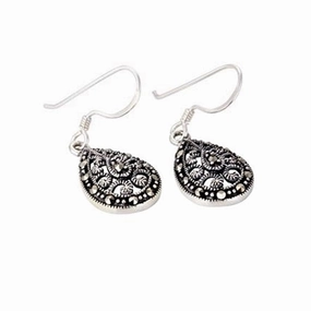 London Vintage Sterling Silver Marcasite Drop Earrings