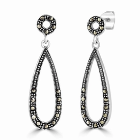 London Vintage Sterling Silver Marcasite Drop Earrings