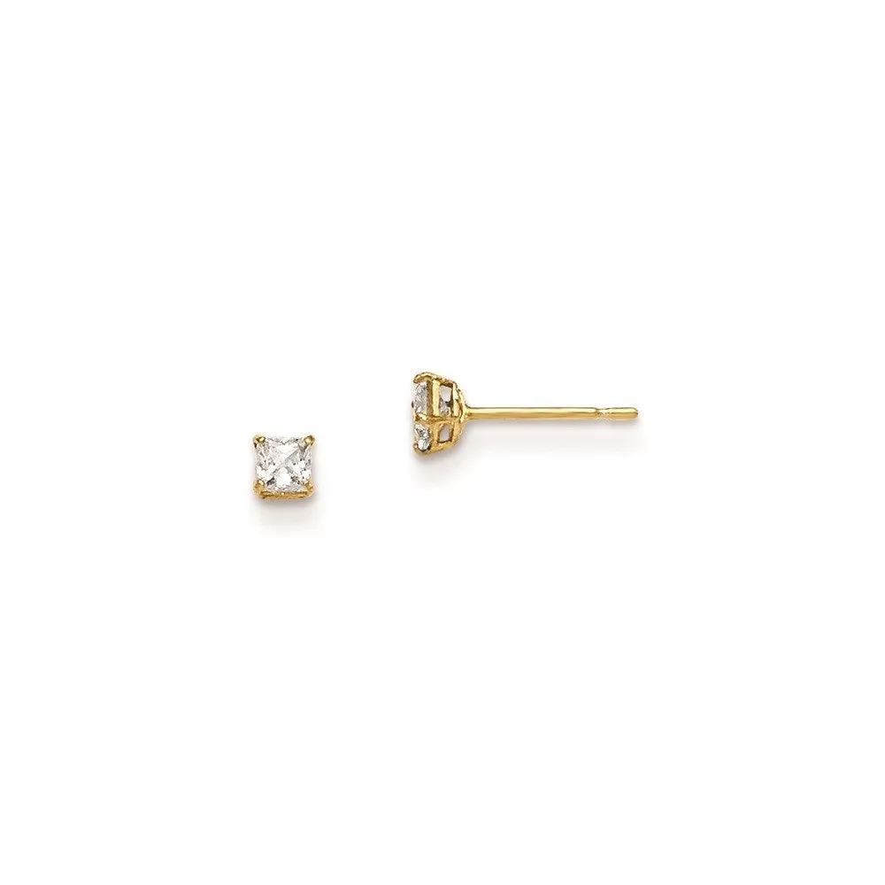 Madi K Kid's 14k  2.5mm Square CZ Basket Set Stud Earrings