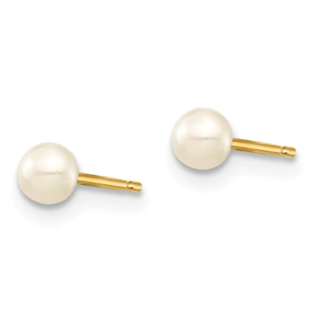 Madi K Kid's 14k  3-4mm White Button Freshwater Cultured Pearl Stud Post Earrings