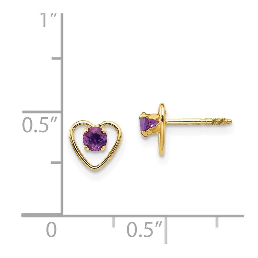 Madi K Kid's 14k  3mm Amethyst Birthstone Heart Earrings