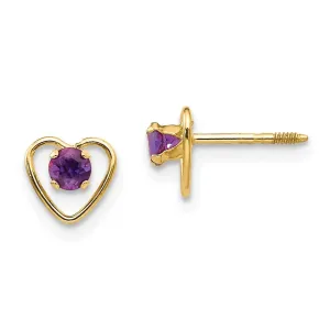 Madi K Kid's 14k  3mm Amethyst Birthstone Heart Earrings