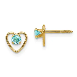 Madi K Kid's 14k  3mm Blue Zircon Birthstone Heart Earrings