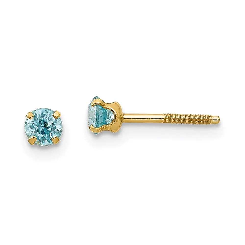 Madi K Kid's 14k  3mm Blue Zircon Earrings