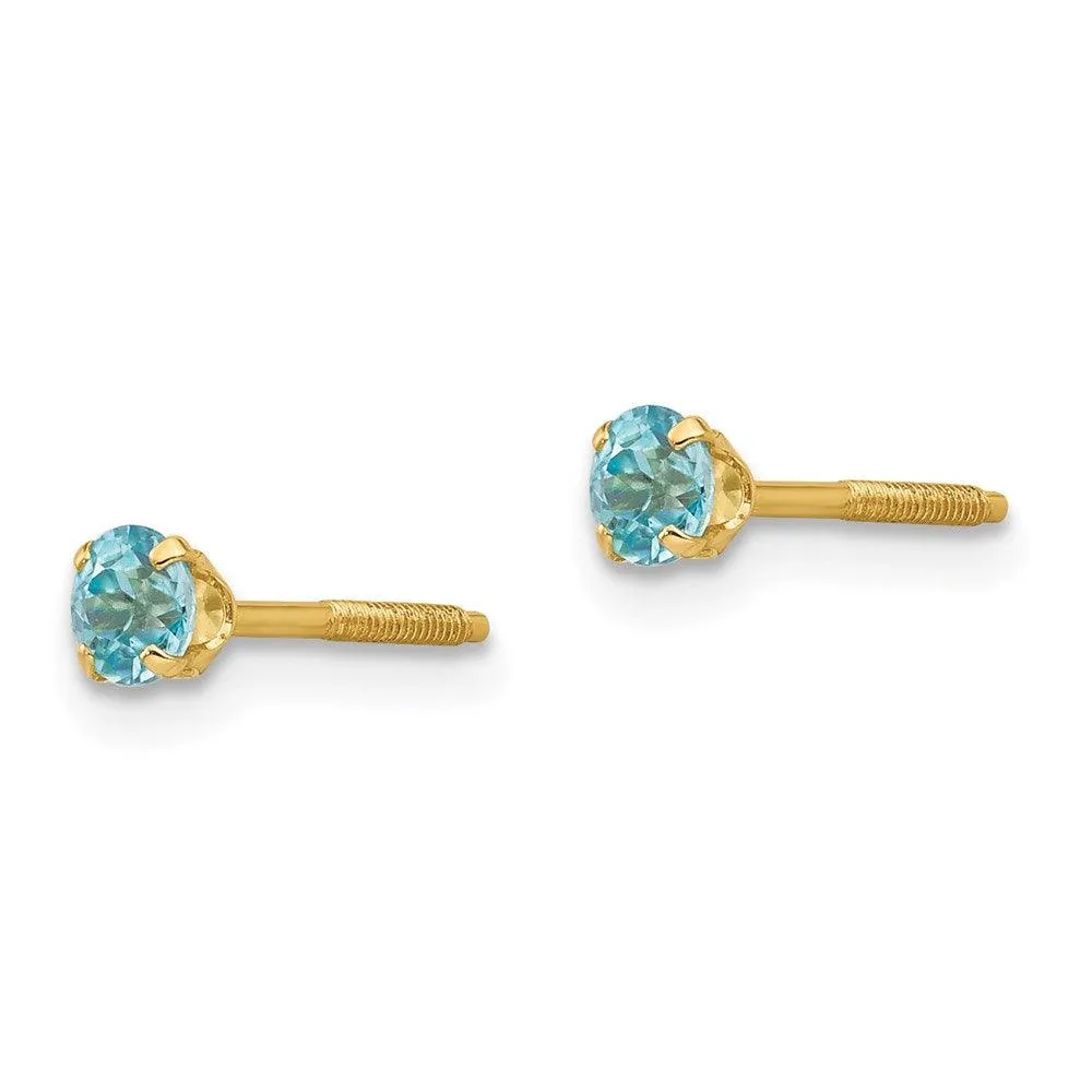 Madi K Kid's 14k  3mm Blue Zircon Earrings