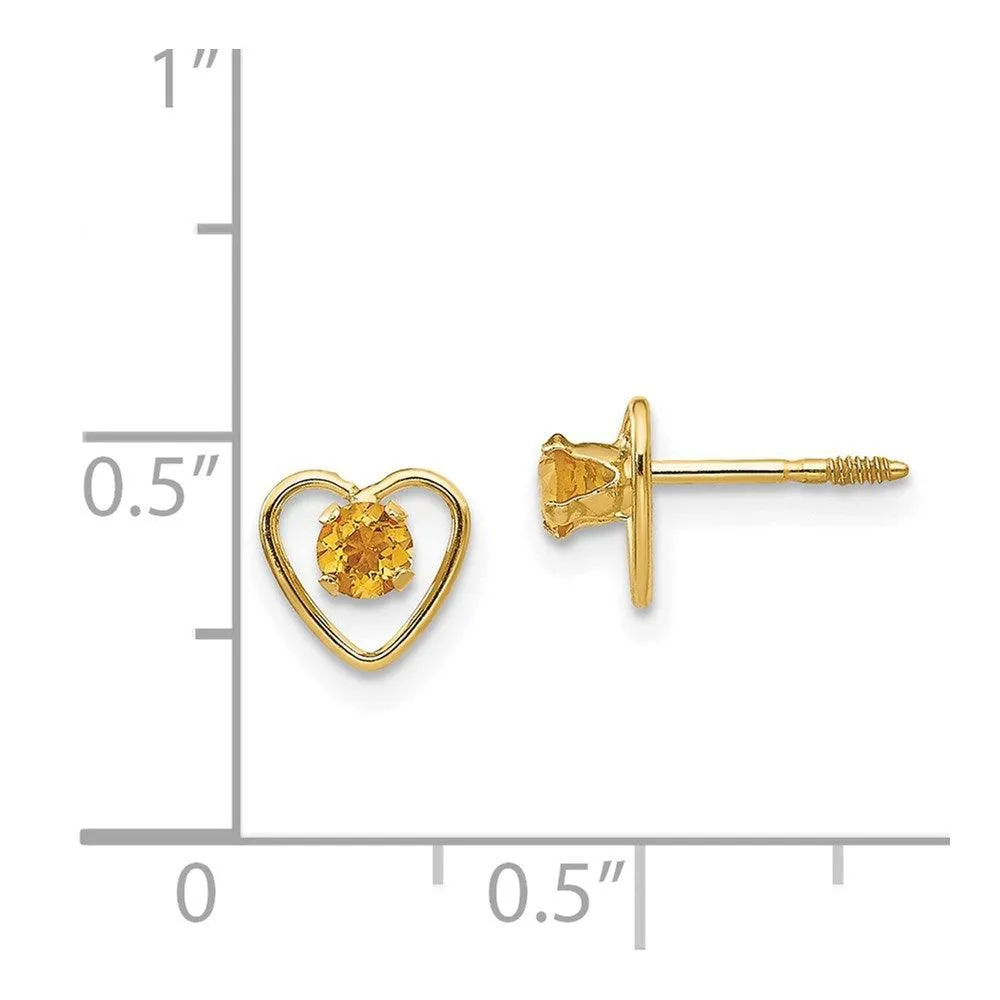 Madi K Kid's 14k  3mm Citrine Birthstone Heart Earrings