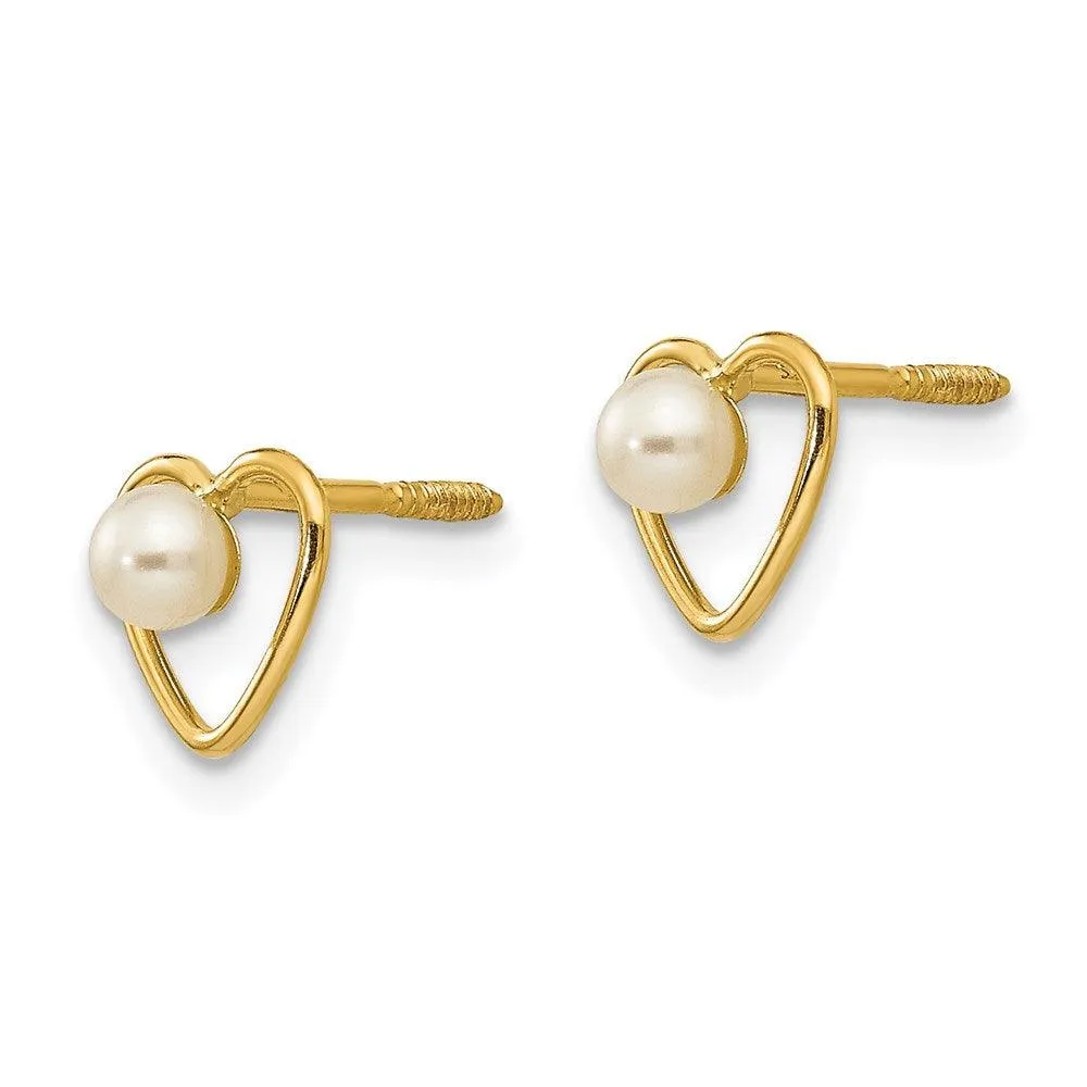 Madi K Kid's 14k  3mm FW Cultured Pearl Birthstone Heart Earrings
