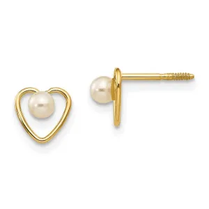 Madi K Kid's 14k  3mm FW Cultured Pearl Birthstone Heart Earrings