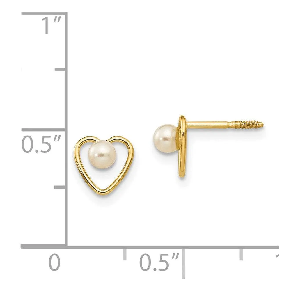 Madi K Kid's 14k  3mm FW Cultured Pearl Birthstone Heart Earrings