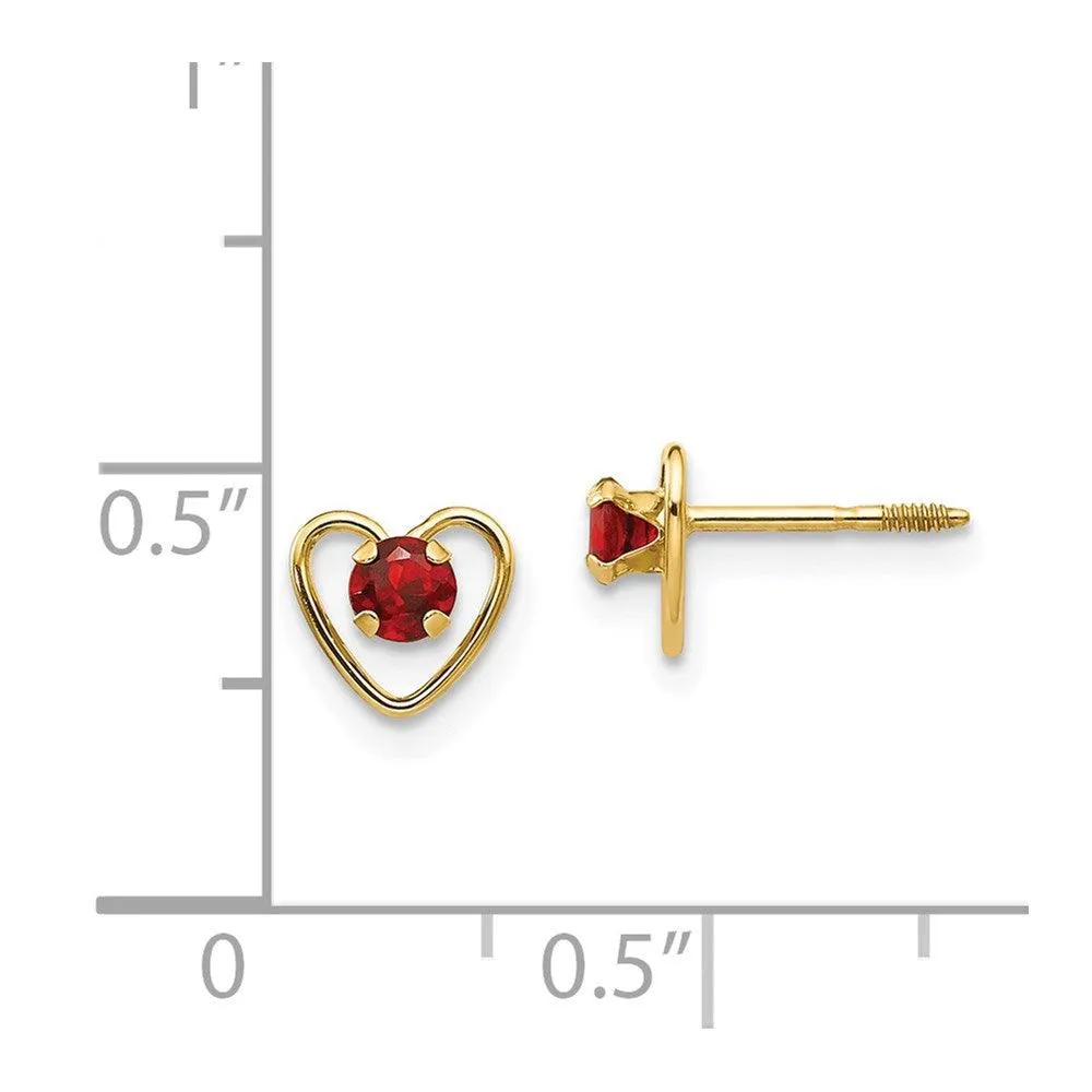 Madi K Kid's 14k  3mm Garnet Birthstone Heart Earrings