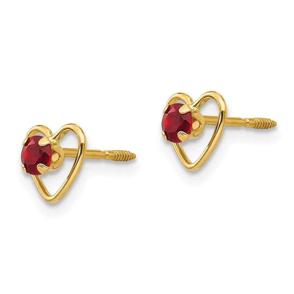 Madi K Kid's 14k  3mm Garnet Birthstone Heart Earrings