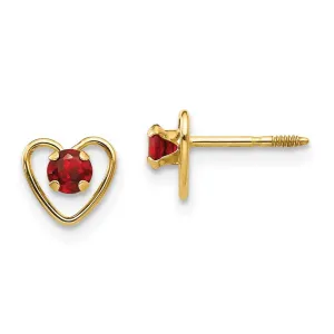 Madi K Kid's 14k  3mm Garnet Birthstone Heart Earrings