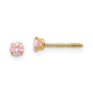 Madi K Kid's 14k  3mm Pink CZ Earrings
