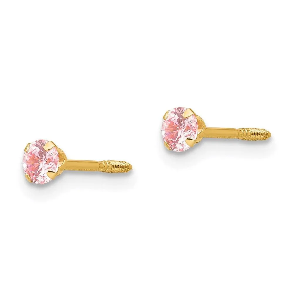 Madi K Kid's 14k  3mm Pink CZ Earrings
