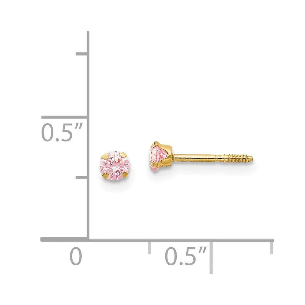 Madi K Kid's 14k  3mm Pink CZ Earrings