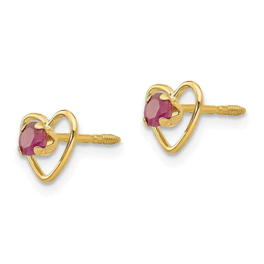 Madi K Kid's 14k  3mm Ruby Birthstone Heart Earrings