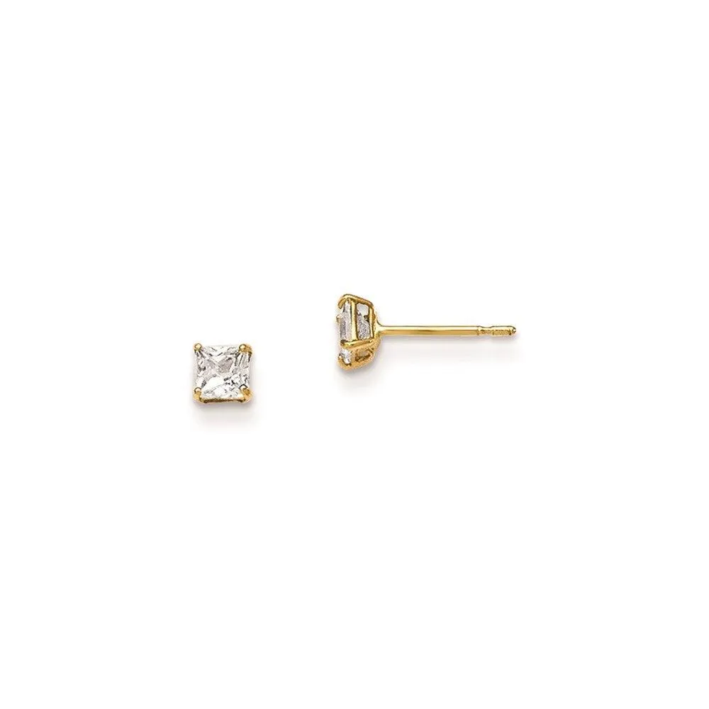 Madi K Kid's 14k  3mm Square CZ Basket Set Stud Earrings