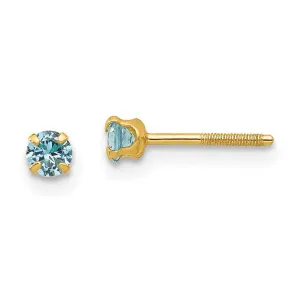 Madi K Kid's 14k  3mm Synthetic Blue Zircon Birthstone Earrings