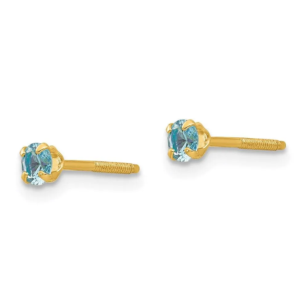 Madi K Kid's 14k  3mm Synthetic Blue Zircon Birthstone Earrings