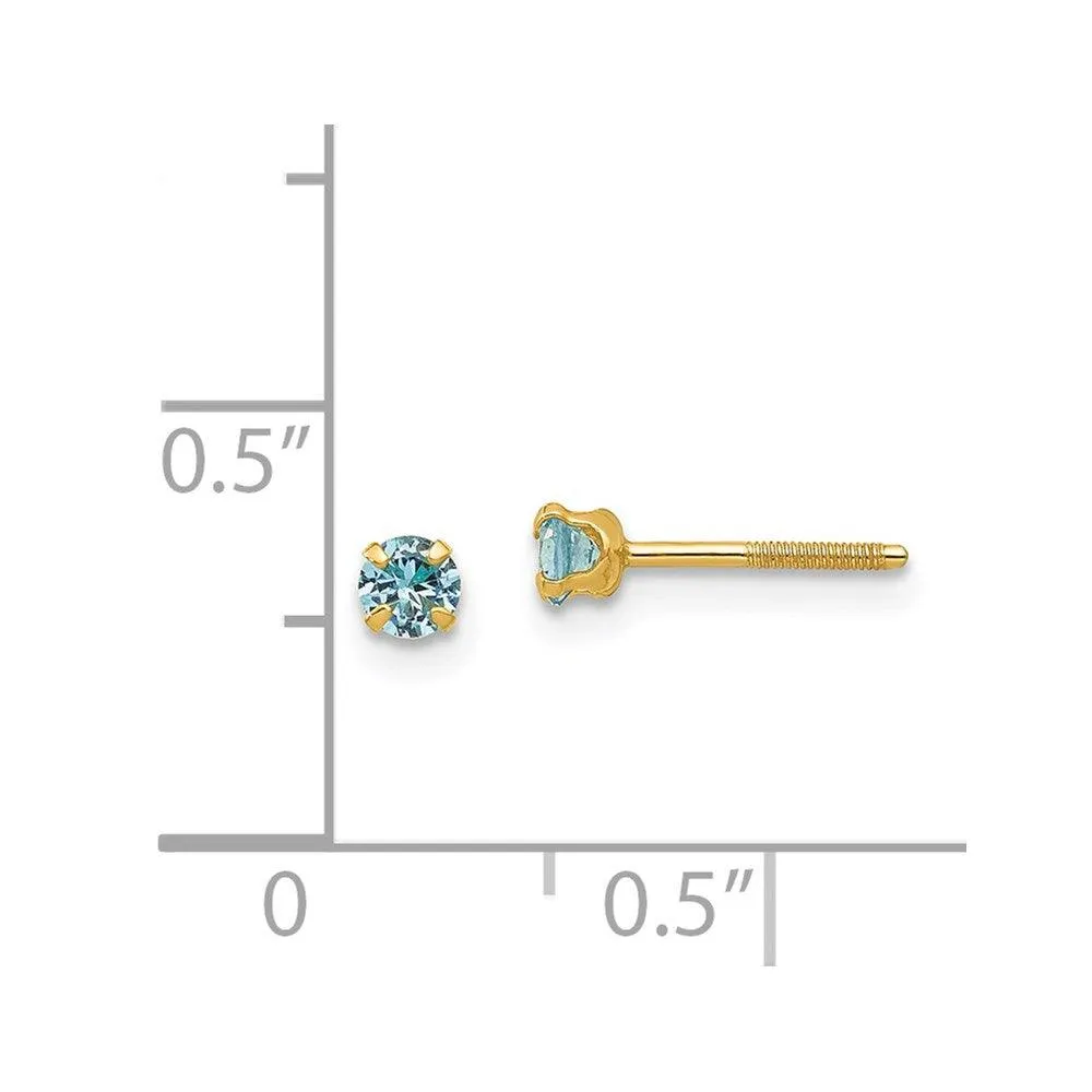 Madi K Kid's 14k  3mm Synthetic Blue Zircon Birthstone Earrings