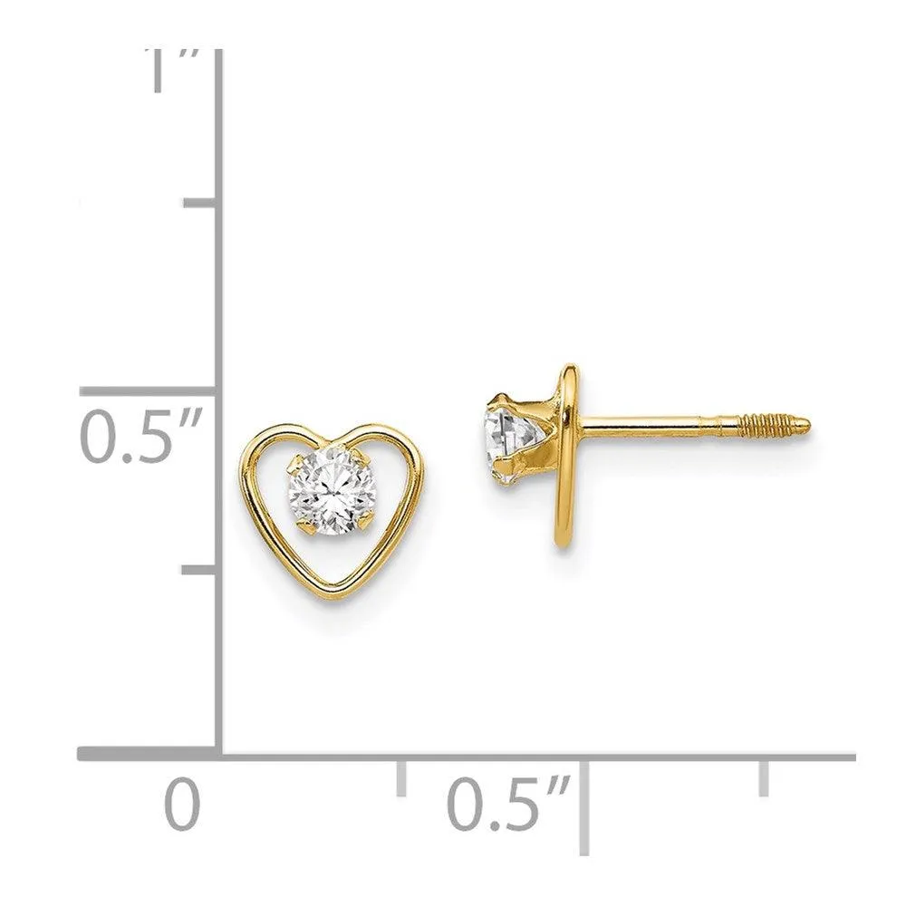 Madi K Kid's 14k  3mm White Zircon Birthstone Heart Earrings