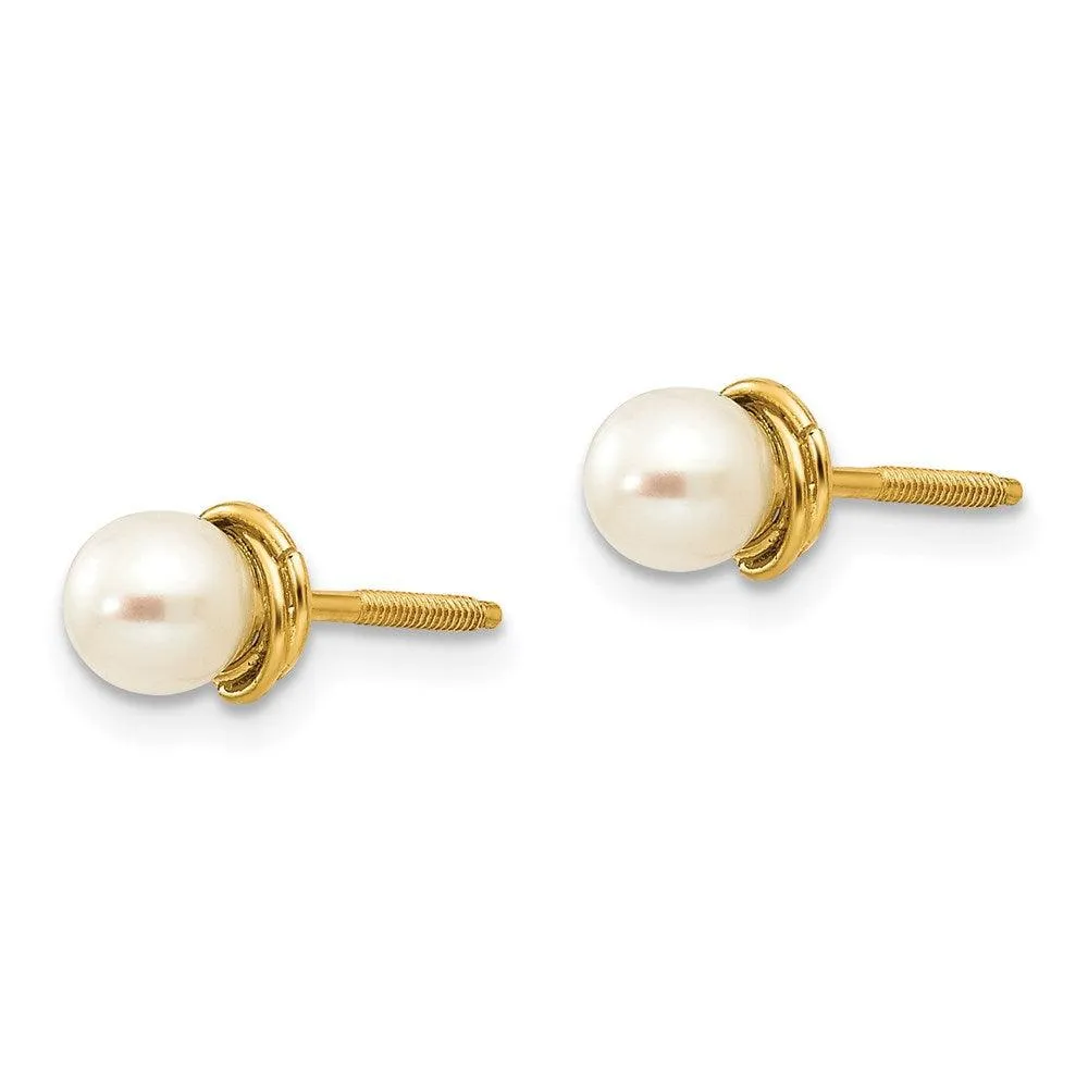 Madi K Kid's 14k  4-5mm Semi-round FW Cultured Pearl Love Knot Post Earrings