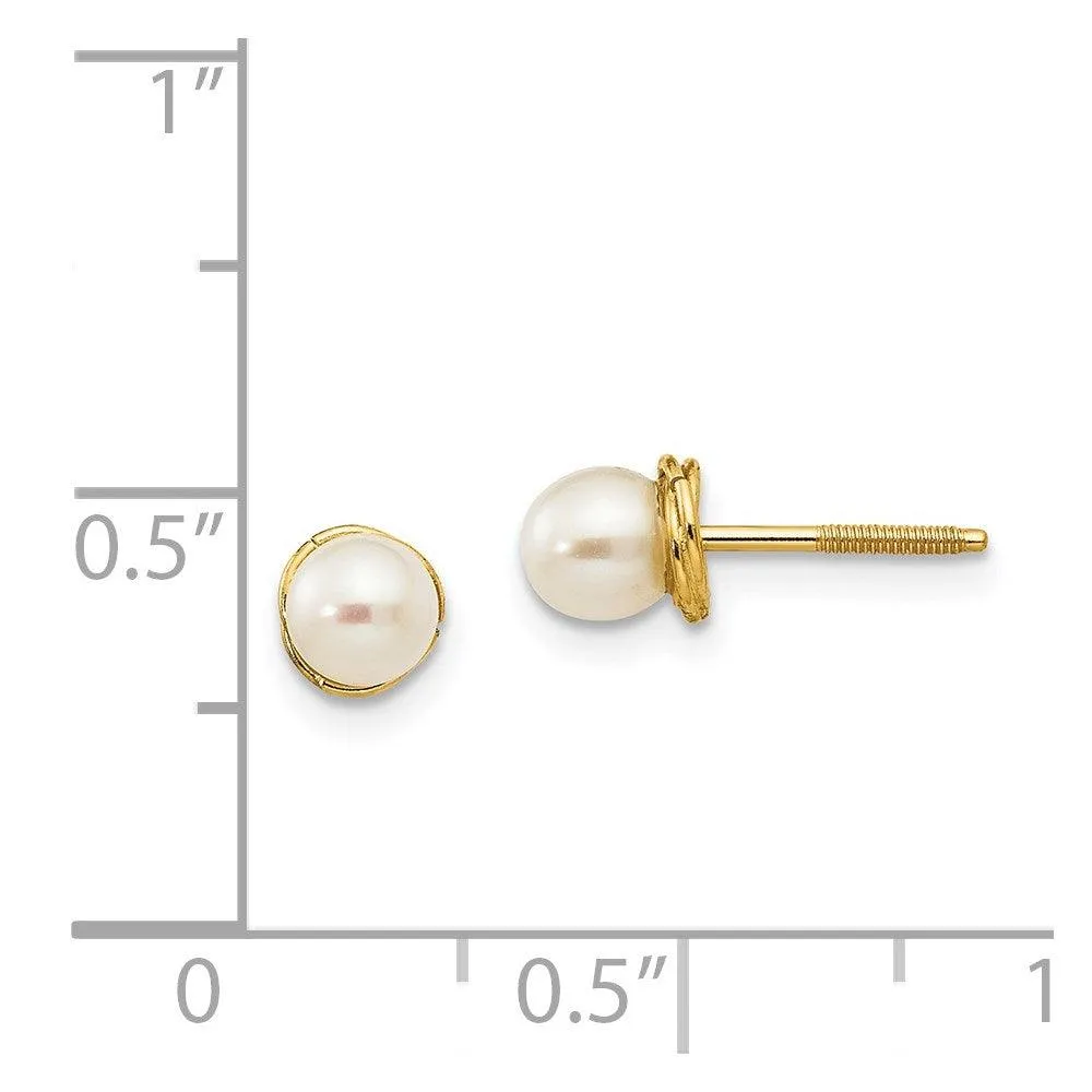 Madi K Kid's 14k  4-5mm Semi-round FW Cultured Pearl Love Knot Post Earrings