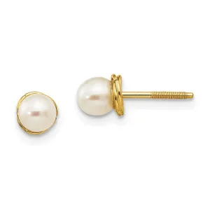 Madi K Kid's 14k  4-5mm Semi-round FW Cultured Pearl Love Knot Post Earrings