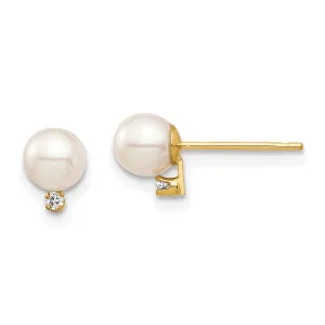 Madi K Kid's 14K  4-5mm White Round FW Cultured Pearl .02ct Diamond Post Earrings
