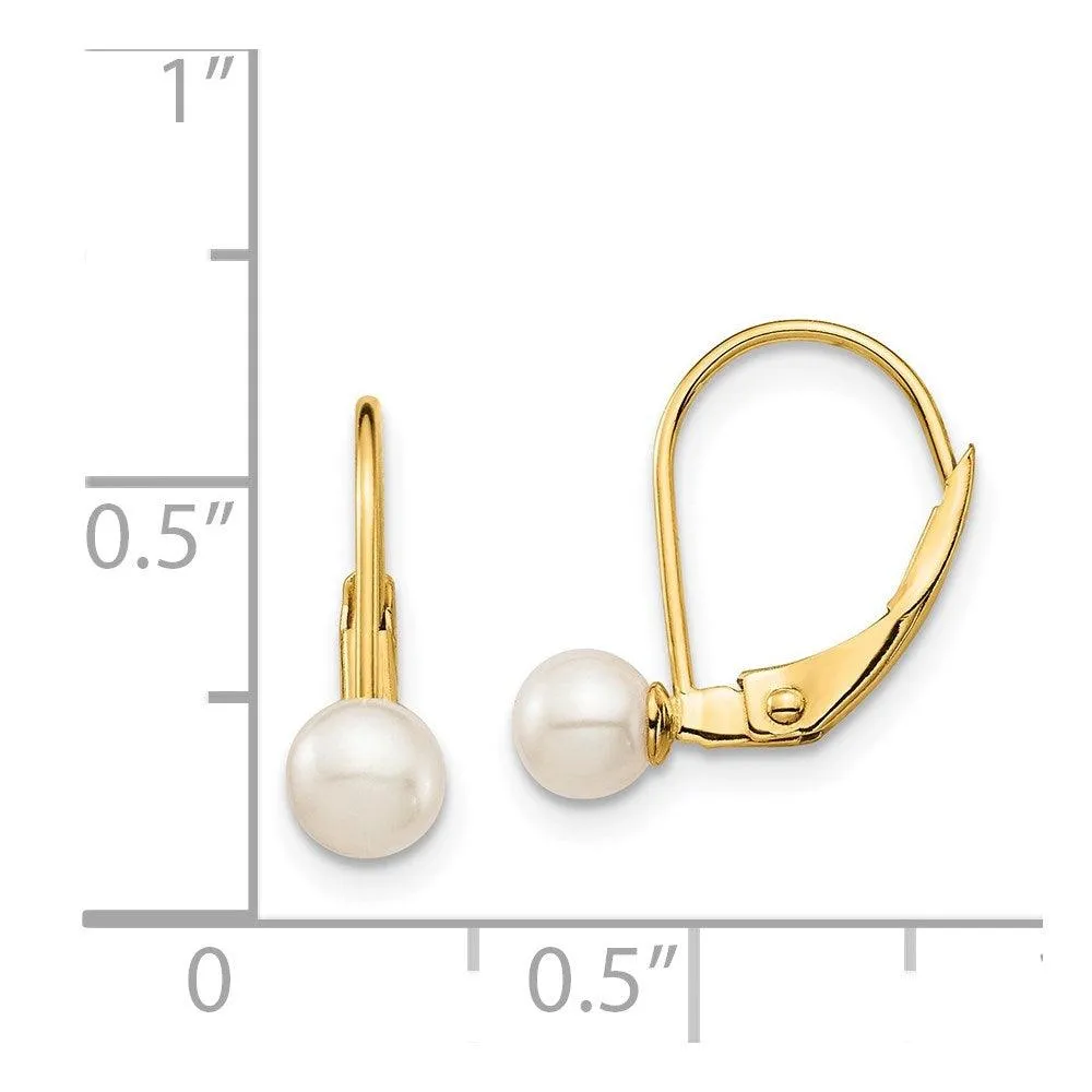 Madi K Kid's 14K  4-5mm White Round FW Cultured Pearl Leverback Earrings
