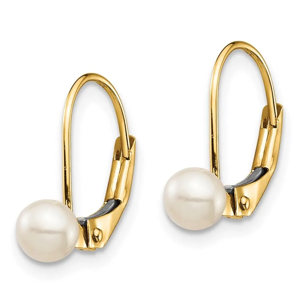 Madi K Kid's 14K  4-5mm White Round FW Cultured Pearl Leverback Earrings