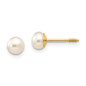 Madi K Kid's 14K  4-5mm White Round FW Cultured Pearl Stud Post Screwback Earrings