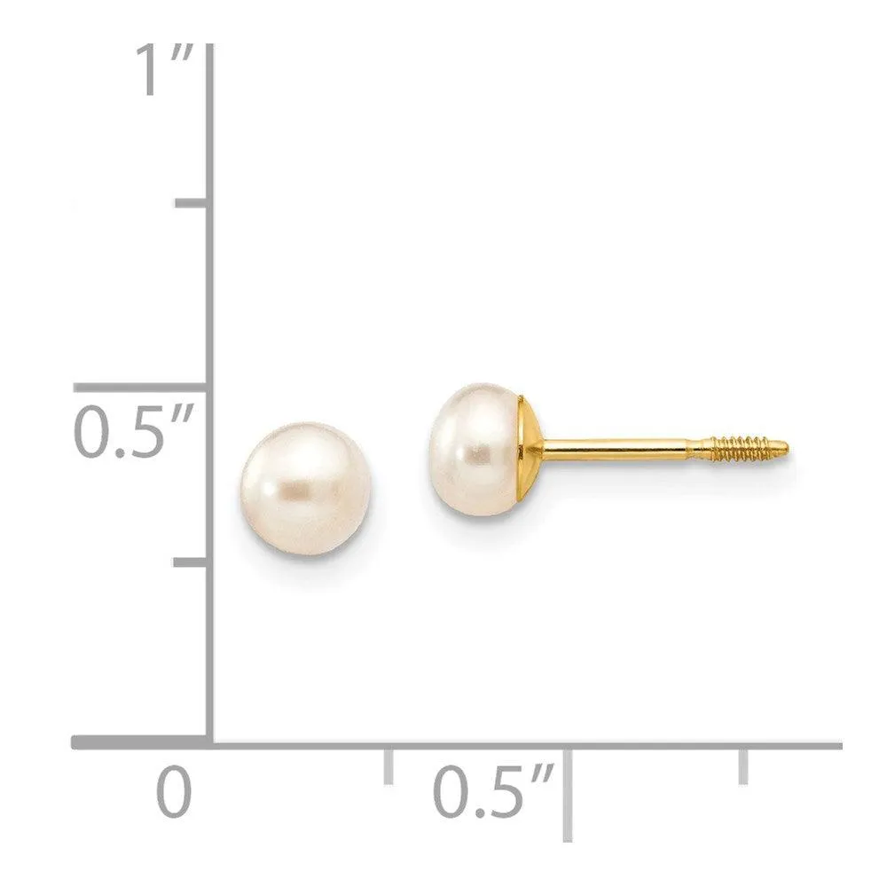 Madi K Kid's 14K  4-5mm White Round FW Cultured Pearl Stud Post Screwback Earrings