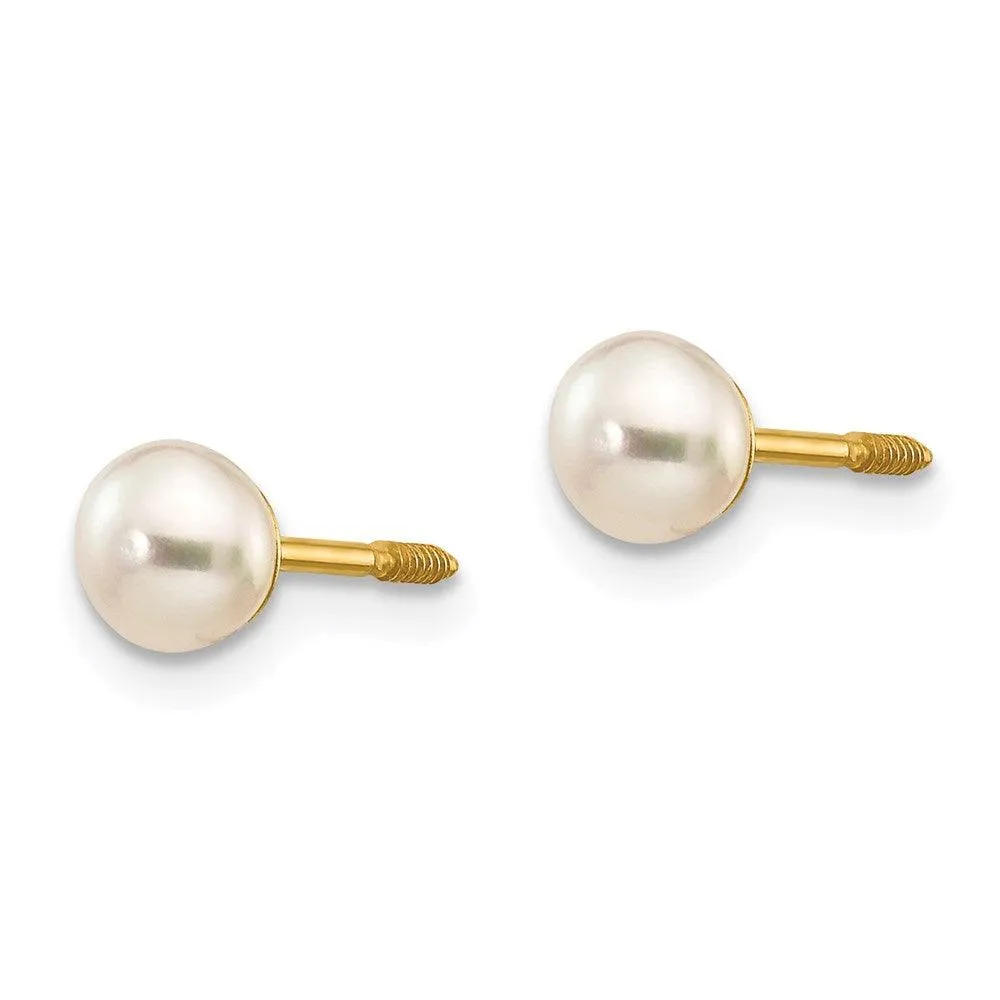 Madi K Kid's 14K  4-5mm White Round FW Cultured Pearl Stud Post Screwback Earrings